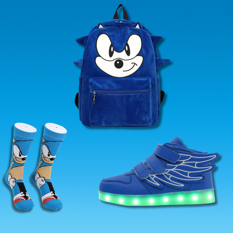 Kit escolar Sonic - Tênis, Mochila e meia