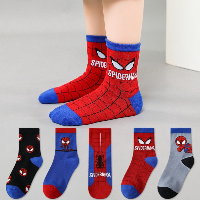 (PROMOÇÃO) 5 Pares de Meias Homem-aranha - Tamanho: 09 a 14 anos